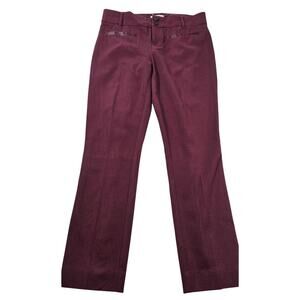Slim crop maroon faux leather trim Anthropologie career business casual EUC sz 2